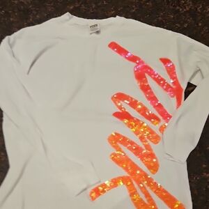 PINK Victoria's Secret White Long Sleeve with Orange Sequin Design